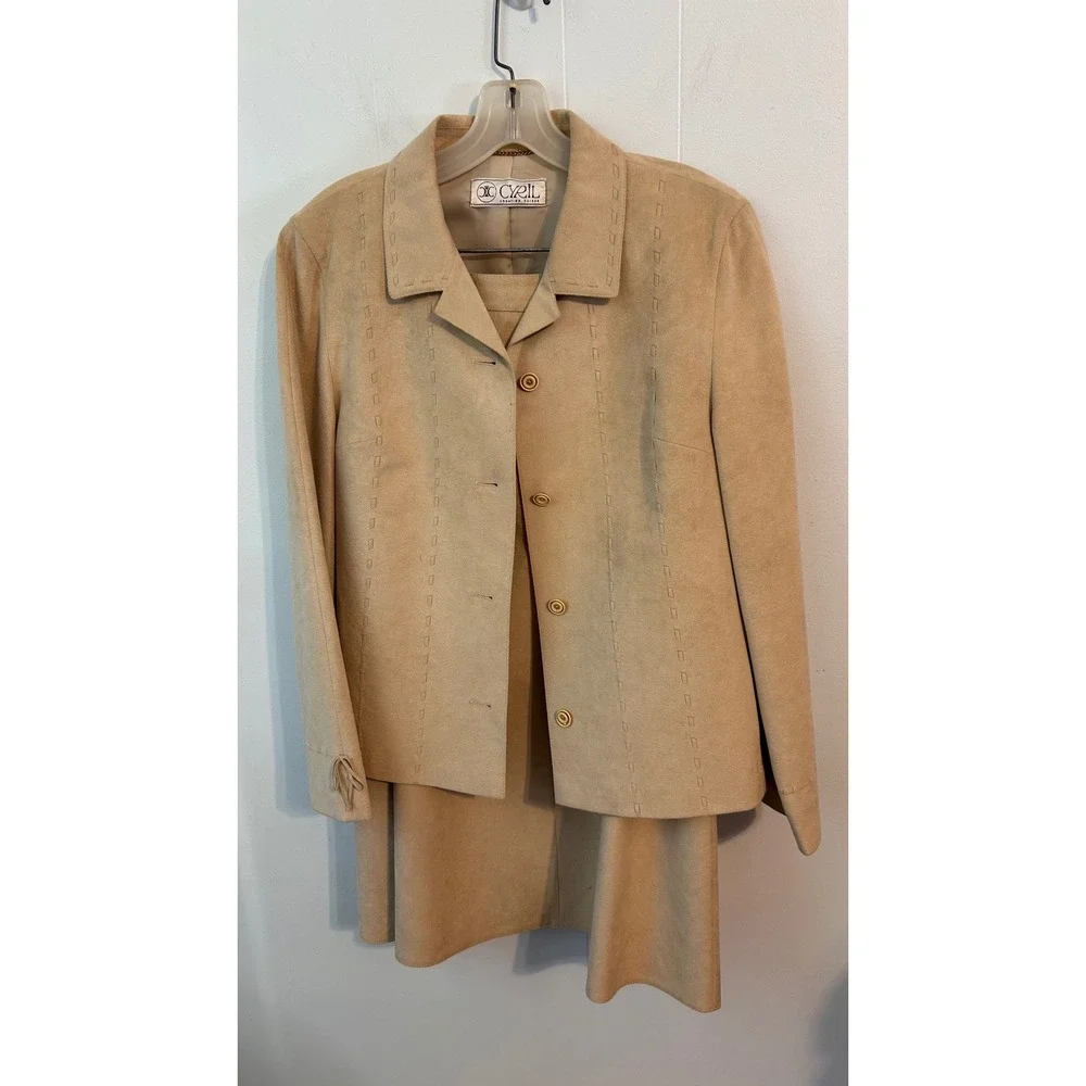 Cyril Creation Suisse Vintage West Suede Skirt Suit Beige 10 Dolly Parton costum